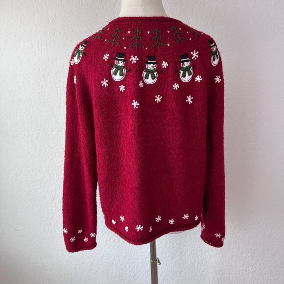 Vintage Y2K Silk & Wool Blend Zip Up Christmas Sweater Snowmen Red size PL - Picture 3 of 11